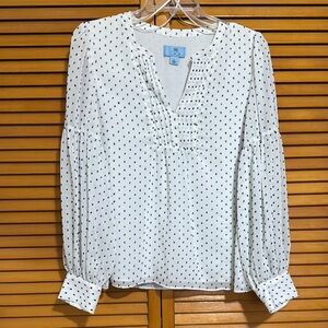 CeCe White and Black Puff Sleeve Blouse